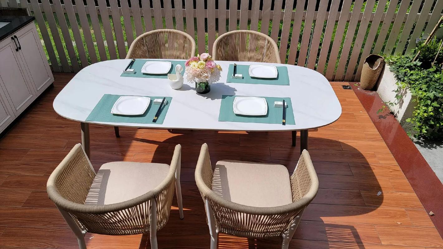 藤椅露臺防水巖板大理石餐桌椅廠家接定制 .產品材質介紹: 椅